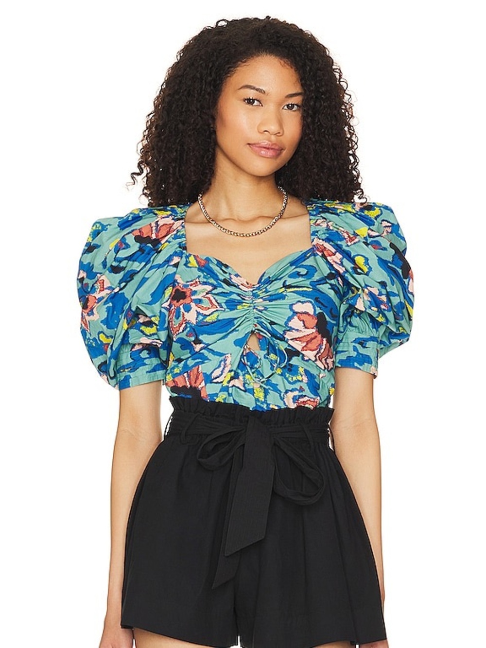 Cleobella “Ayla” Floral puff sleeve shirt - Calypso - Medium